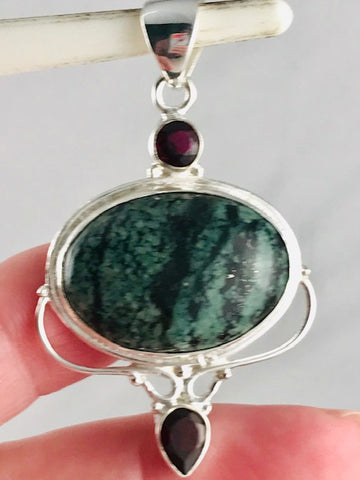 Kambaba Jasper and Garnet Pendant - Morganna’s Treasures 