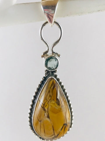 Brecciated Mookaite Jasper and Blue Apatite Pendant - Morganna’s Treasures 