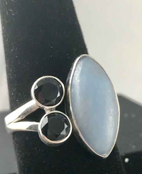 Angelite and Black Onyx Cocktail Ring Size 8 - Morganna’s Treasures 