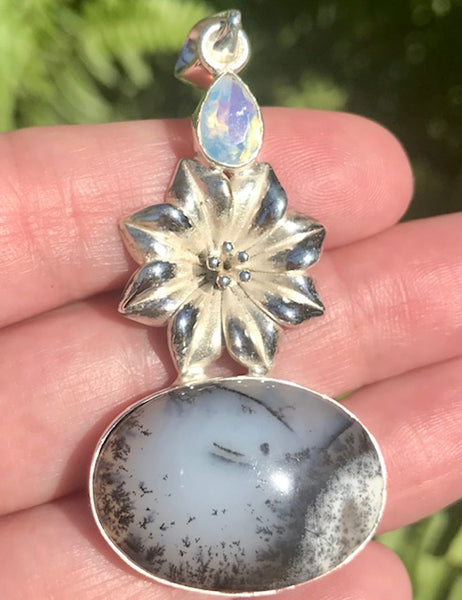 Merlinite and Fire Opalite Flower Pendant - Morganna’s Treasures 