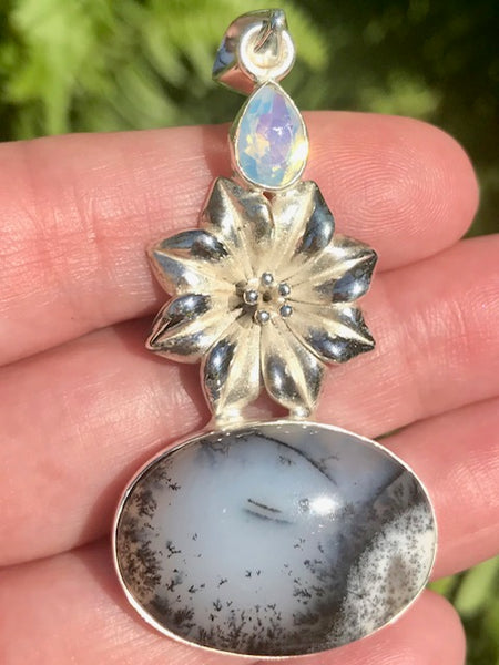Merlinite and Fire Opalite Flower Pendant - Morganna’s Treasures 