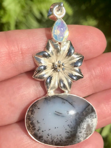 Merlinite and Fire Opalite Flower Pendant - Morganna’s Treasures 