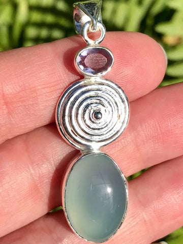 Blue Chalcedony and Amethyst Pendant - Morganna’s Treasures 