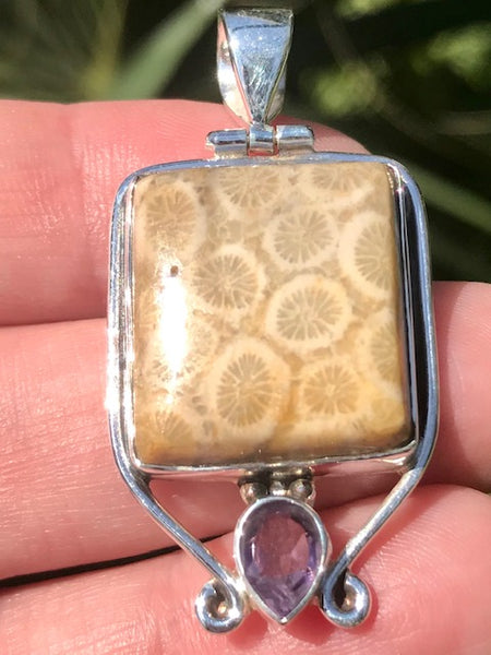 Fossil Coral and Amethyst Pendant - Morganna’s Treasures 