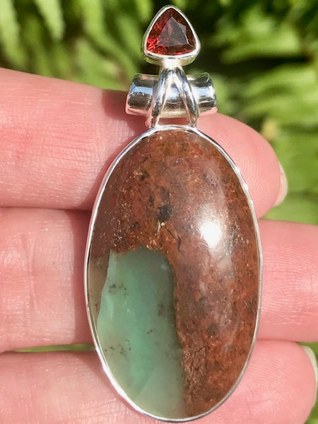 Boulder Chrysoprase and Garnet Pendant - Morganna’s Treasures 