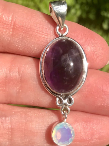 Purple Amethyst and Fire Opalite Pendant - Morganna’s Treasures 