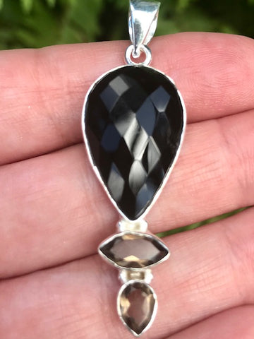 Black Onyx and Smoky Quartz Pendant - Morganna’s Treasures 