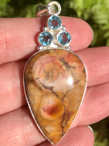 Mexican Birds Eye Jasper and Blue Topaz Pendant - Morganna’s Treasures 