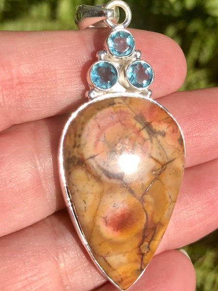 Mexican Birds Eye Jasper and Blue Topaz Pendant - Morganna’s Treasures 