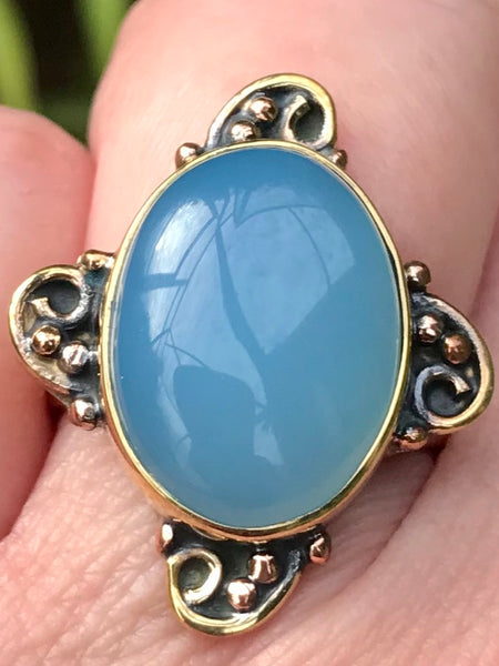 Bronze Blue Chalcedony Cocktail Ring Size 6.5 - Morganna’s Treasures 