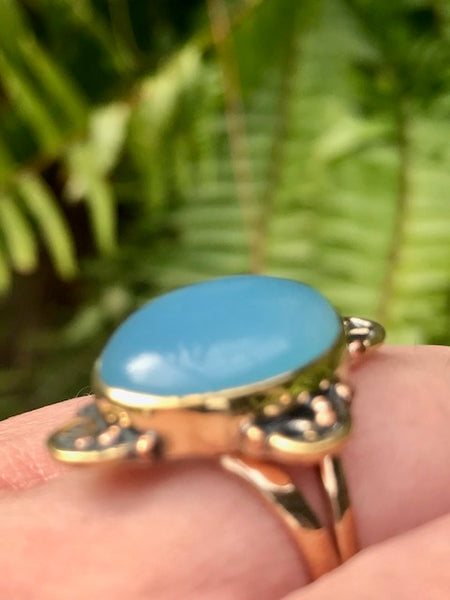 Bronze Blue Chalcedony Cocktail Ring Size 6.5 - Morganna’s Treasures 