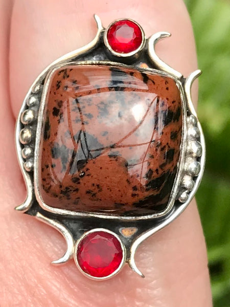 Mahogany Obsidian and Garnet Cocktail Ring Size 9.5 - Morganna’s Treasures 