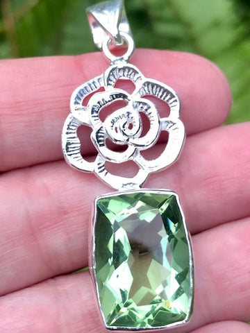 Green Amethyst (Prasiolite) Flower Pendant - Morganna’s Treasures 