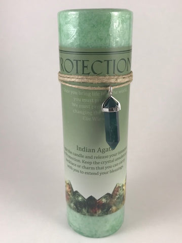 Protection Intention Candle with Indian Agate Pendant - Morganna’s Treasures 
