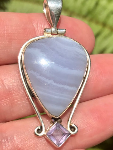 Blue Lace Agate and Purple Amethyst Pendant - Morganna’s Treasures 