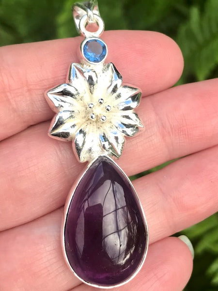 Purple Amethyst and Blue Topaz Flower Pendant - Morganna’s Treasures 