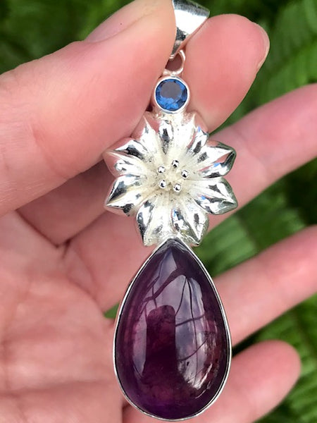 Purple Amethyst and Blue Topaz Flower Pendant - Morganna’s Treasures 