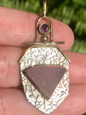 Pink Agate Druzy and Purple Amethyst Pendant - Morganna’s Treasures 