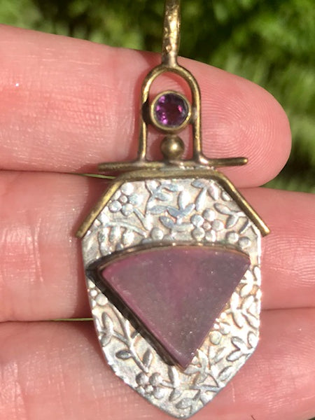 Pink Agate Druzy and Purple Amethyst Pendant - Morganna’s Treasures 