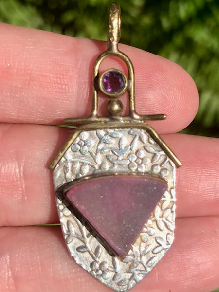 Pink Agate Druzy and Purple Amethyst Pendant - Morganna’s Treasures 