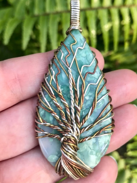 Wire-Wrapped Tree of Life Chrysocolla Pendant - Morganna’s Treasures 