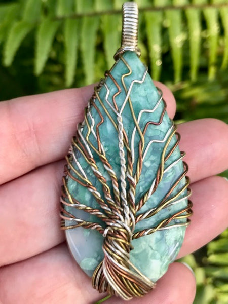 Wire-Wrapped Tree of Life Chrysocolla Pendant - Morganna’s Treasures 
