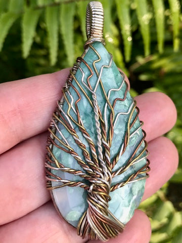 Wire-Wrapped Tree of Life Chrysocolla Pendant - Morganna’s Treasures 