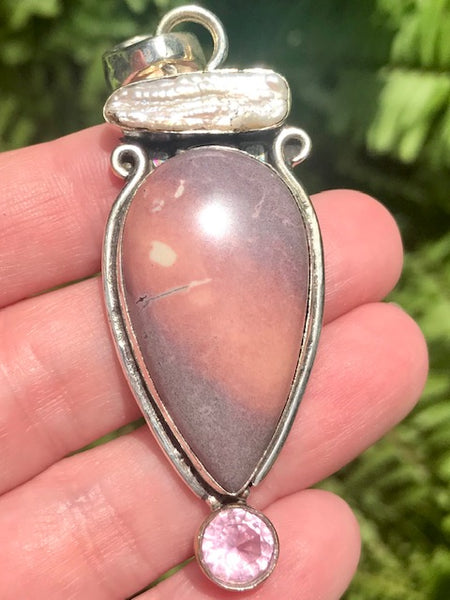 Porcelain Jasper, Biwa Pearl and Rose Quartz Pendant - Morganna’s Treasures 