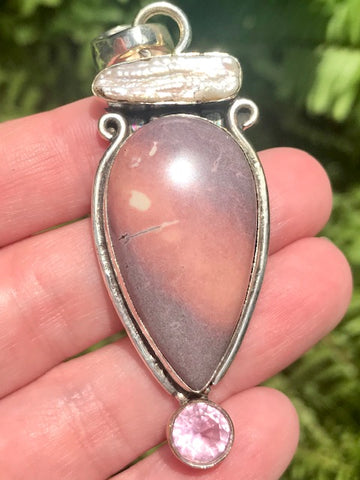 Porcelain Jasper, Biwa Pearl and Rose Quartz Pendant - Morganna’s Treasures 