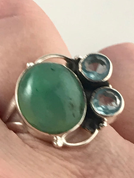 Green Aventurine and Blue Topaz Ring Size 6.75 - Morganna’s Treasures 