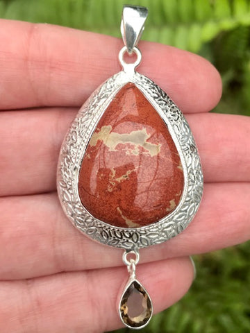 Red Jasper and Smoky Quartz Pendant - Morganna’s Treasures 