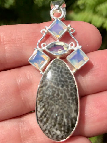 Stingray Coral and Fire Opalite Pendant - Morganna’s Treasures 