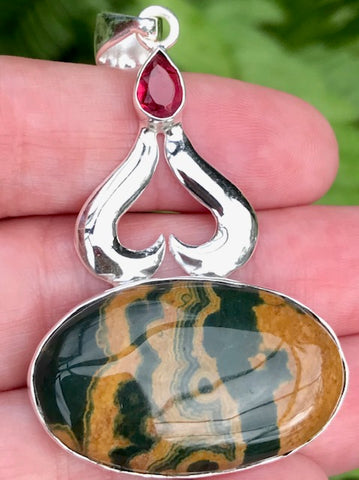 Ocean Jasper and Pink Tourmaline Pendant - Morganna’s Treasures 