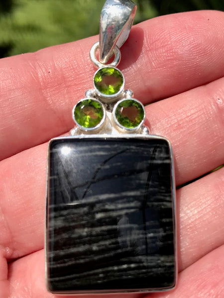 Black Banded Agate and Peridot Pendant - Morganna’s Treasures 