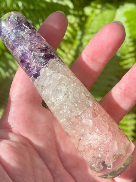 Rose Quartz, Selenite and Amethyst Orgonite Massage Wand - Morganna’s Treasures 