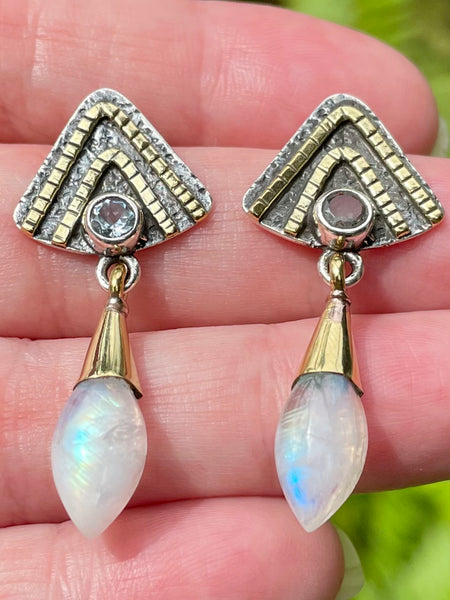 Rainbow Moonstone and Blue Topaz Earrings - Morganna’s Treasures 