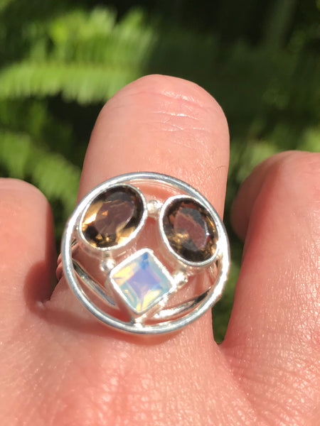 Smoky Quartz and Opalite Ring Size 9 - Morganna’s Treasures 