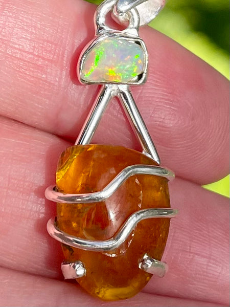 Amber and Ethiopian Opal Pendant - Morganna’s Treasures 