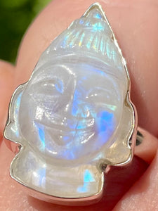 Hand Carved Rainbow Moonstone Buddha Ring Size 8 - Morganna’s Treasures 