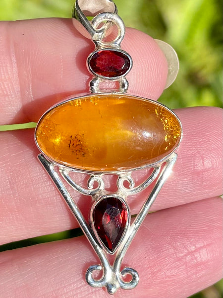 Baltic Amber and Garnet Pendant - Morganna’s Treasures 