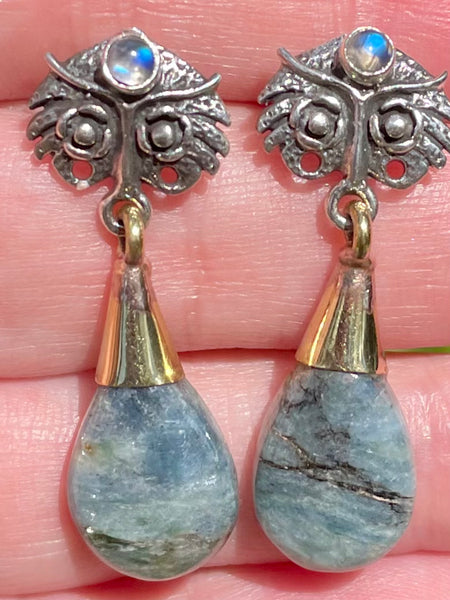 Kyanite with Graphite and Rainbow Moonstone Earrings - Morganna’s Treasures 