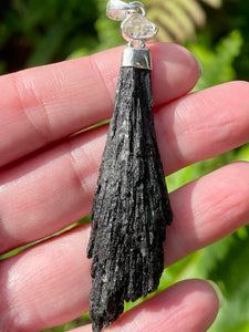 Rough Black Kyanite and Herkimer Diamond Pendant - Morganna’s Treasures 