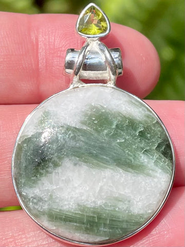 Green Tourmaline in Quartz and Peridot Pendant - Morganna’s Treasures 