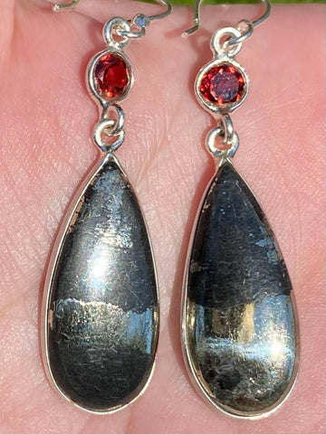Pyrite in Magnetite (Healer's Gold) and Garnet Earrings - Morganna’s Treasures 