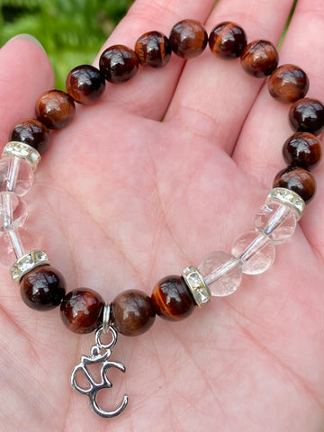 Red Tigers Eye and Clear Quartz OM Bracelet - Morganna’s Treasures 