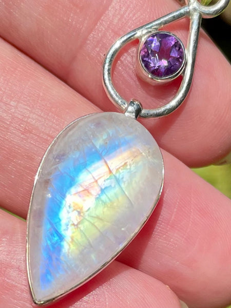 Gorgeous Rainbow Moonstone and Amethyst Pendant - Morganna’s Treasures 