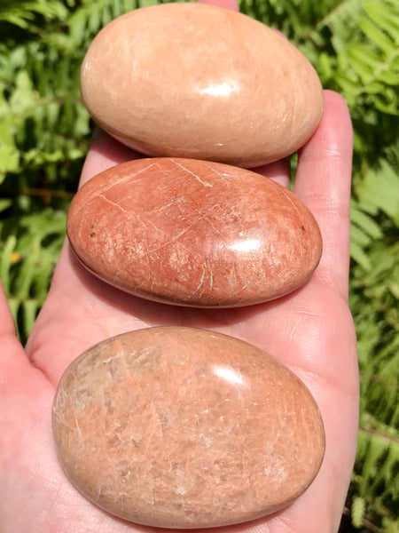 Medium Peach Moonstone Palm Stone - Morganna’s Treasures 