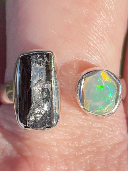 Black Tourmaline and Ethiopian Opal Ring Size 9 - Morganna’s Treasures 