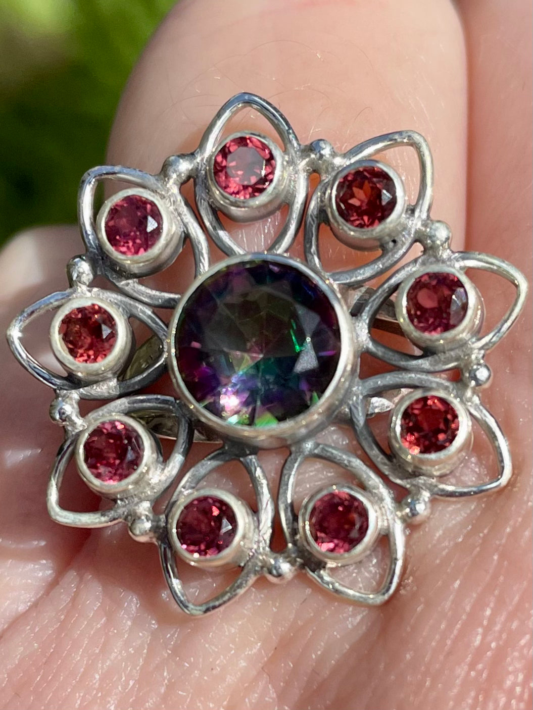 Garnet and Mystic Topaz Ring Size 6.5 - Morganna’s Treasures 