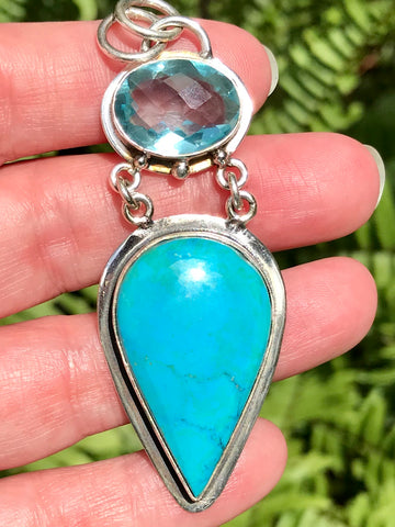 Magnesite Turquoise and Blue Topaz Pendant - Morganna’s Treasures 